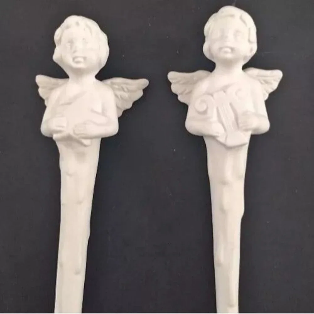 Lot/5 Cherub & Angel Porcelain Icicle Ornaments White 7.5